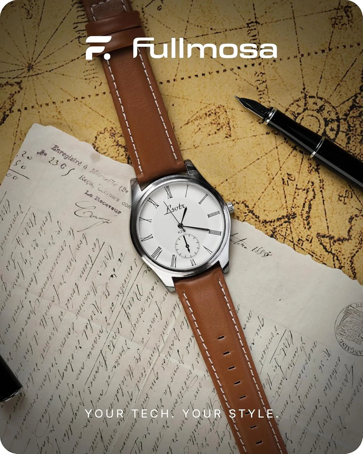 12 Colors for Quick Release Leather Watch Band, Fullmosa Axus Genuine Leather Watch Strap,Brown,22mm