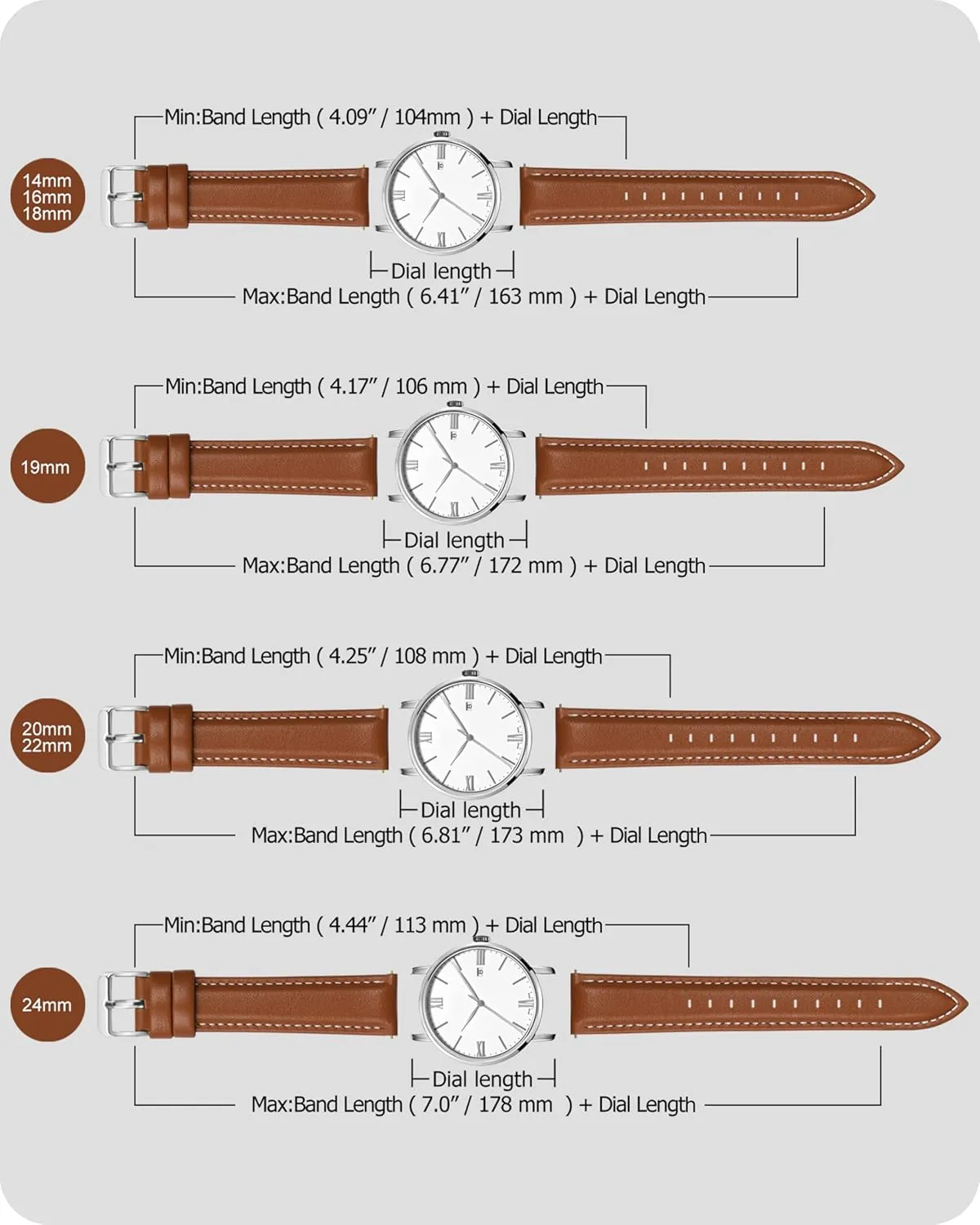 12 Colors for Quick Release Leather Watch Band, Fullmosa Axus Genuine Leather Watch Strap,Brown,22mm