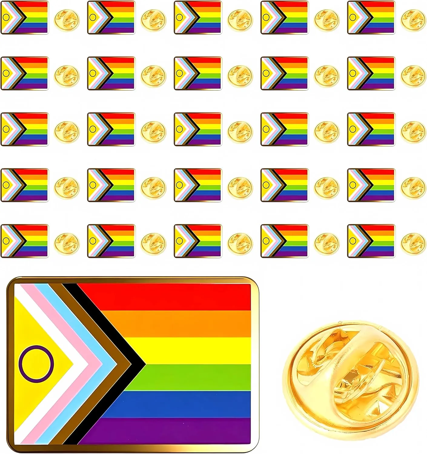 12/25/50/100/200 pieces small rectangle New progressive pride pin LGBTQ rainbow Inclusive New Progress Pride Flag lapel Pins for men women Clothes Backpack Decoration Souvenir gift badge bulk
