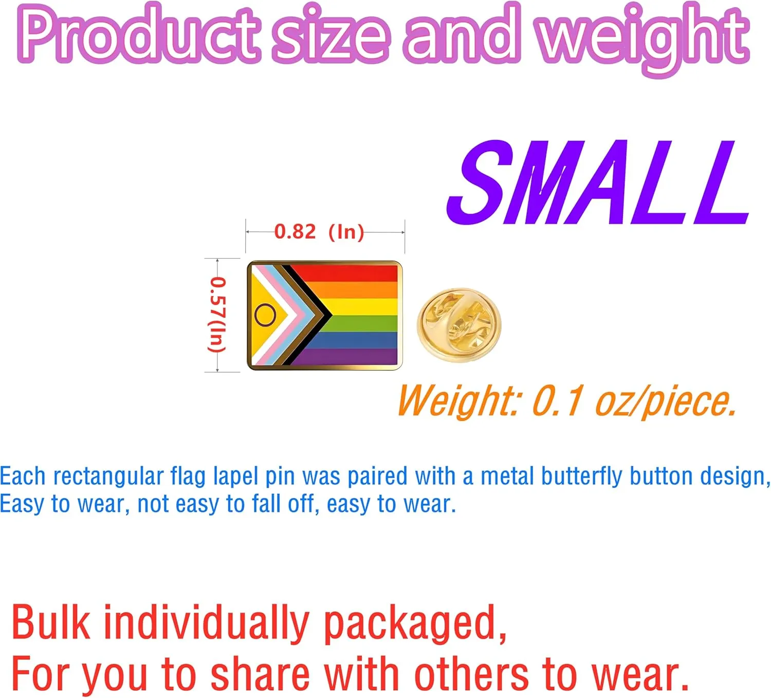 12/25/50/100/200 pieces small rectangle New progressive pride pin LGBTQ rainbow Inclusive New Progress Pride Flag lapel Pins for men women Clothes Backpack Decoration Souvenir gift badge bulk