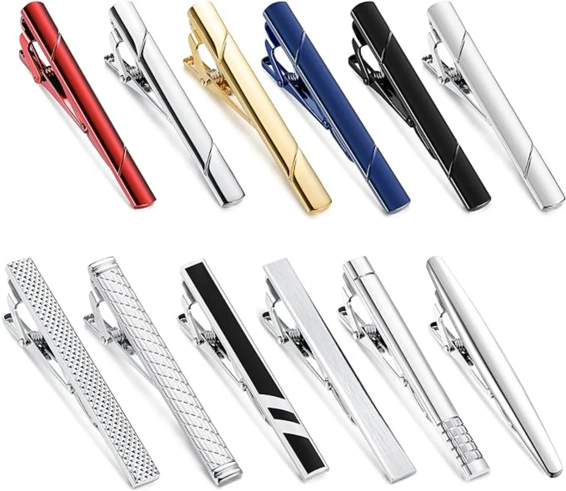 12Pcs Tie Clips for Regular Classic Ties with Gift Box