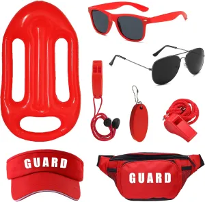 8Pcs Guard Costume Set for Women Men Fanny Pack Whistle Lifeguard Guard Accessories Set for Halloween Party Dress Up
