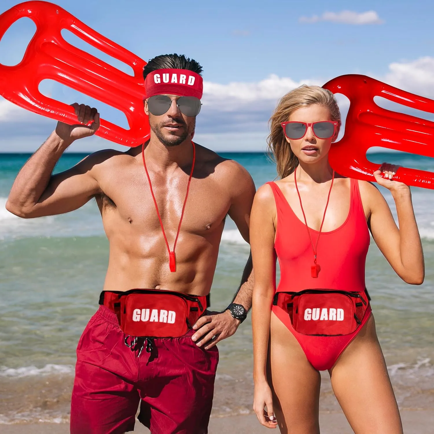 8Pcs Guard Costume Set for Women Men Fanny Pack Whistle Lifeguard Guard Accessories Set for Halloween Party Dress Up
