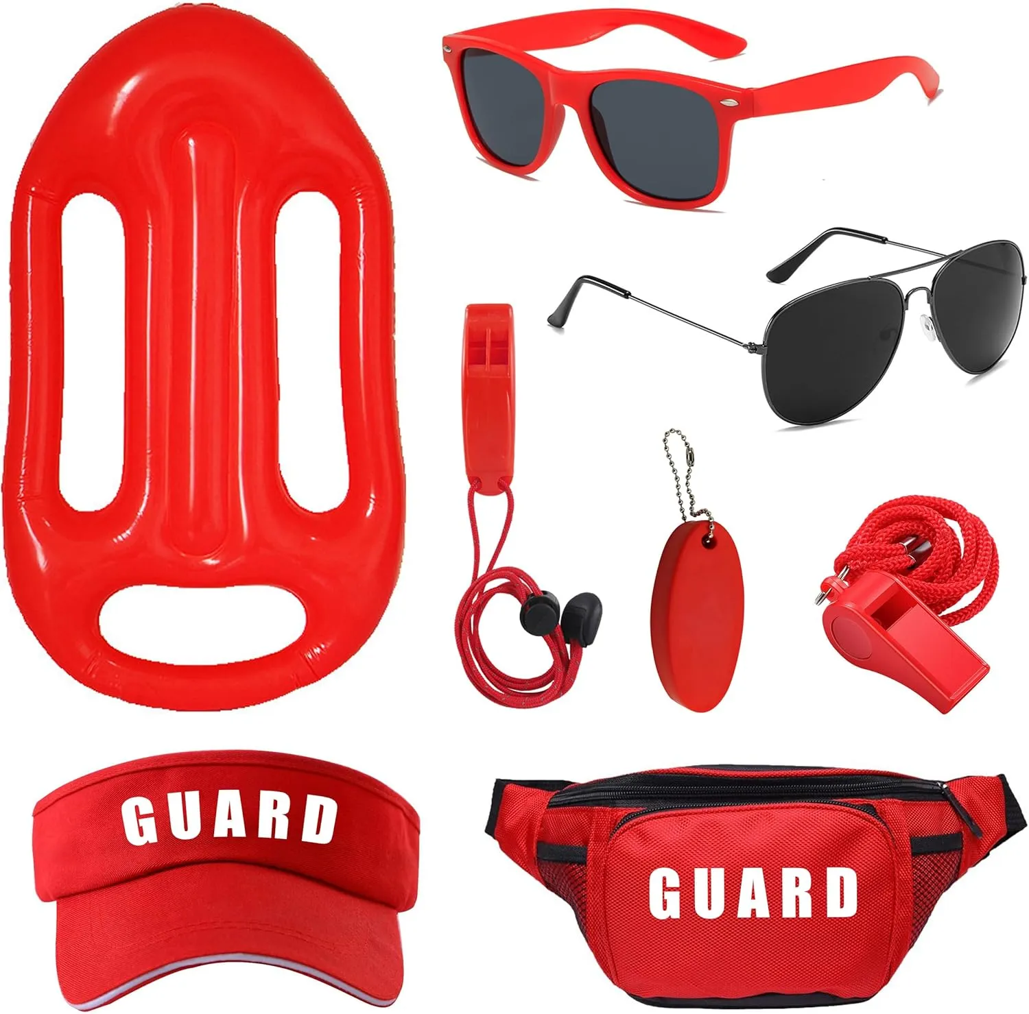 8Pcs Guard Costume Set for Women Men Fanny Pack Whistle Lifeguard Guard Accessories Set for Halloween Party Dress Up