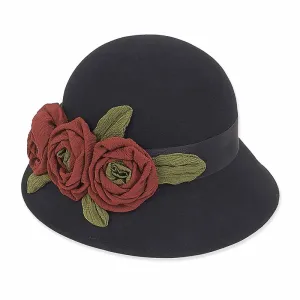 Adora®Wool Hat - Cloche with Satin Rose Trio