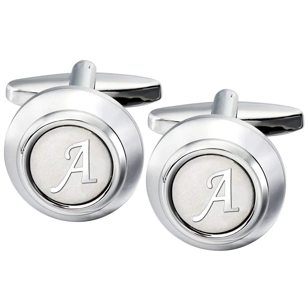 AMITER Mens Classic Cufflinks/Tie Clip/Cufflinks and Tie Clip Set for Men Silver Initials A-Z Formal Business Wedding Tuxedo Shirts A (2 cufflinks)