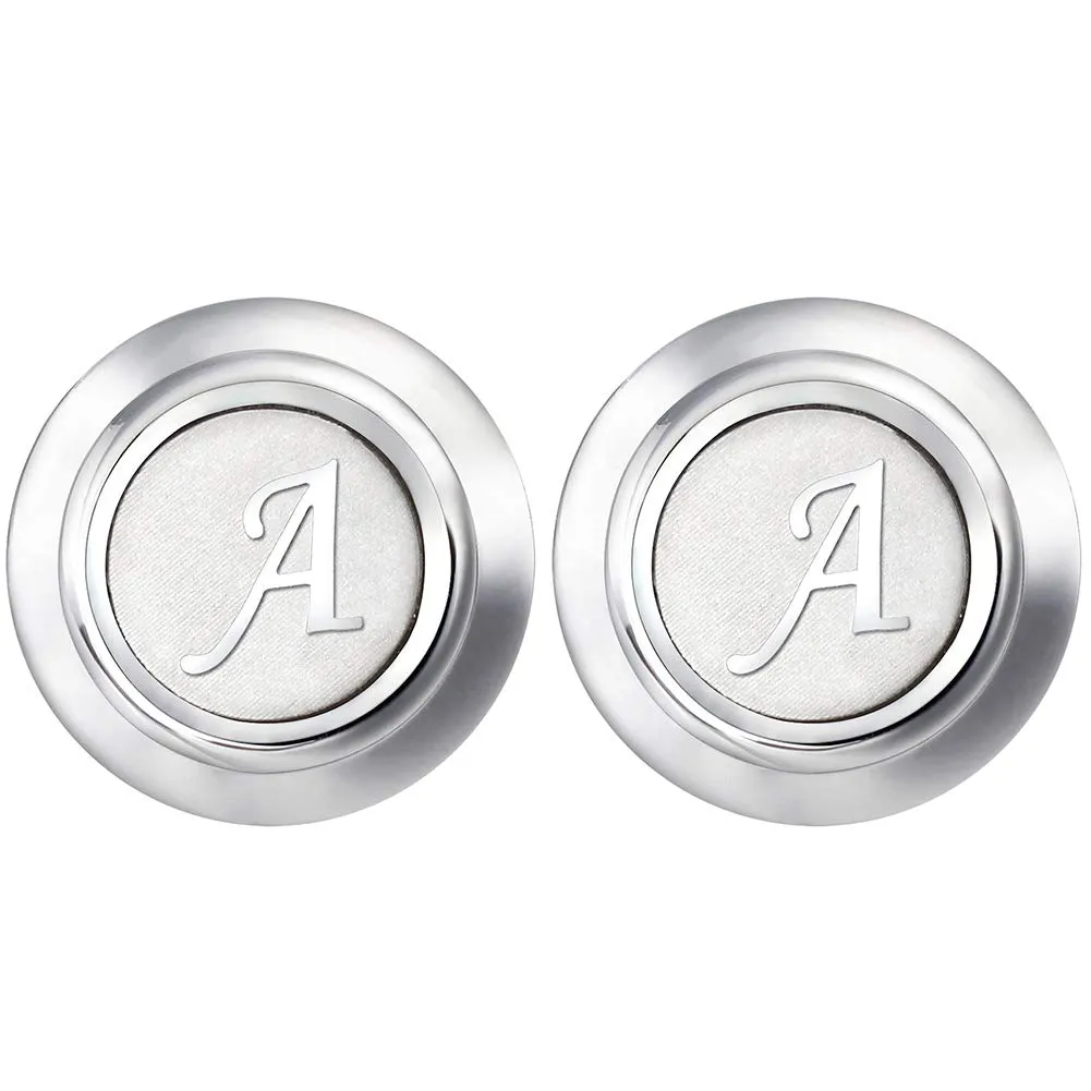 AMITER Mens Classic Cufflinks/Tie Clip/Cufflinks and Tie Clip Set for Men Silver Initials A-Z Formal Business Wedding Tuxedo Shirts A (2 cufflinks)