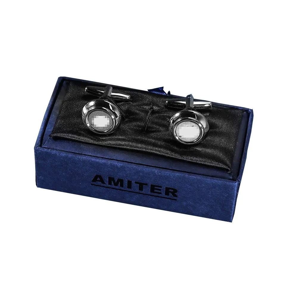 AMITER Mens Classic Cufflinks/Tie Clip/Cufflinks and Tie Clip Set for Men Silver Initials A-Z Formal Business Wedding Tuxedo Shirts A (2 cufflinks)