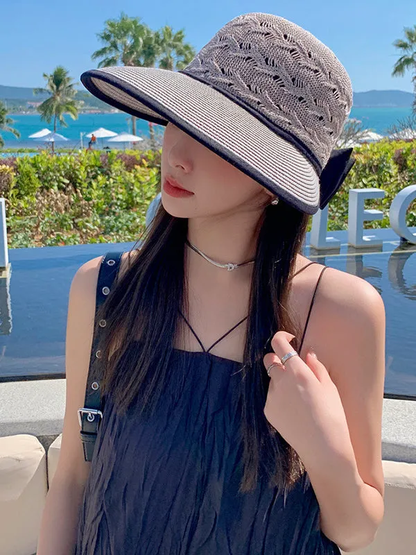 Belly-Hollow Bowknot Wide Side Sun-protection Hats&Caps