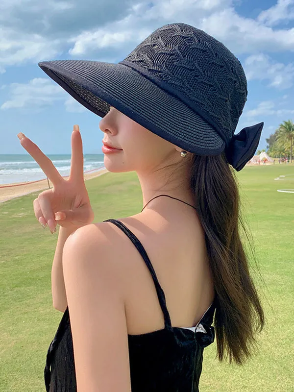 Belly-Hollow Bowknot Wide Side Sun-protection Hats&Caps