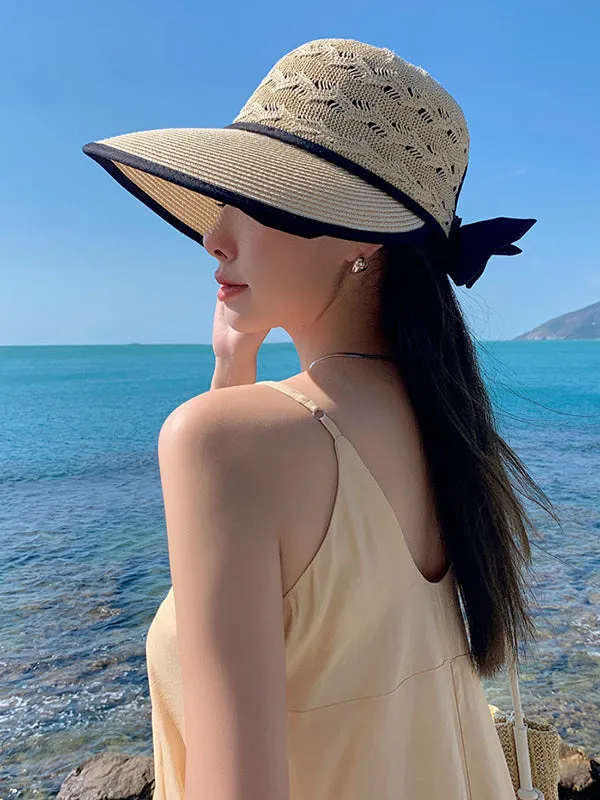 Belly-Hollow Bowknot Wide Side Sun-protection Hats&Caps