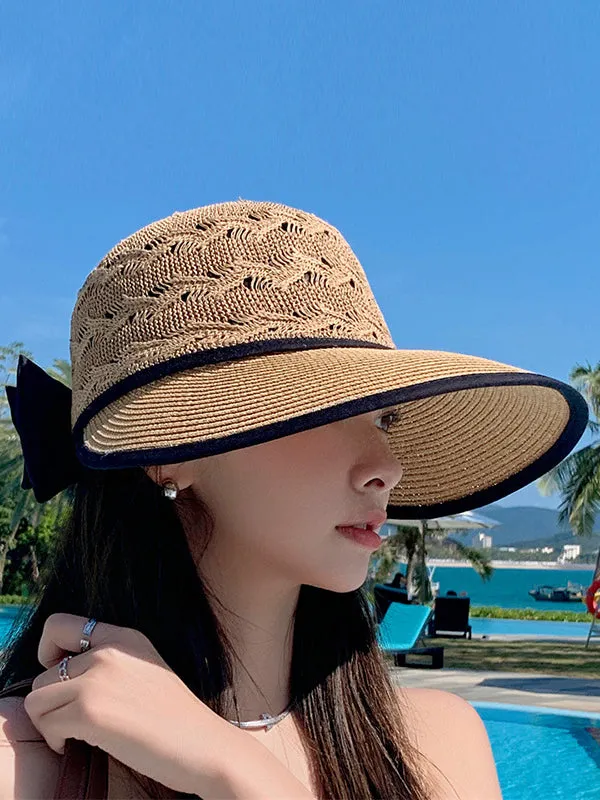 Belly-Hollow Bowknot Wide Side Sun-protection Hats&Caps