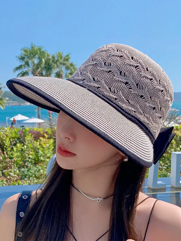 Belly-Hollow Bowknot Wide Side Sun-protection Hats&Caps