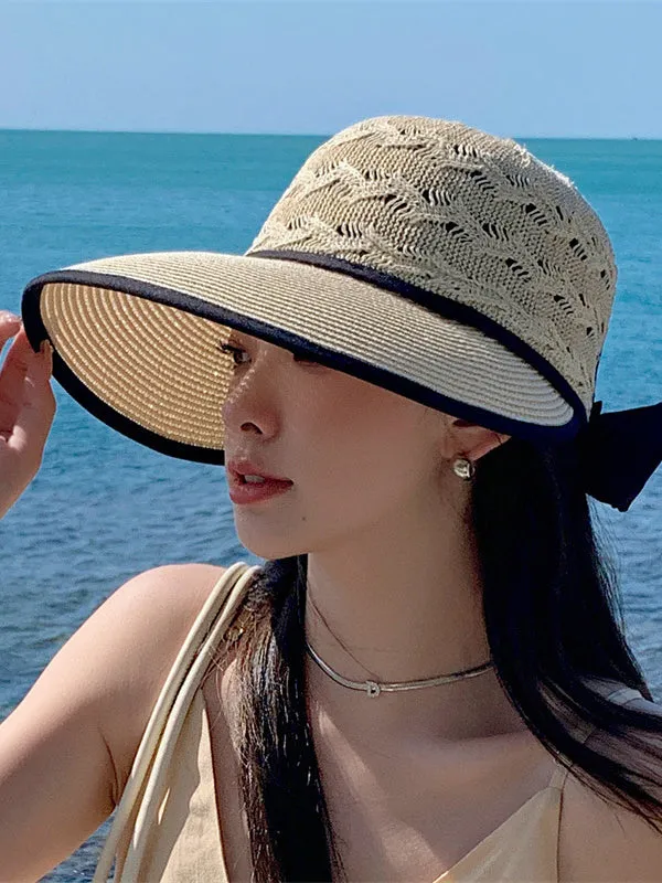 Belly-Hollow Bowknot Wide Side Sun-protection Hats&Caps
