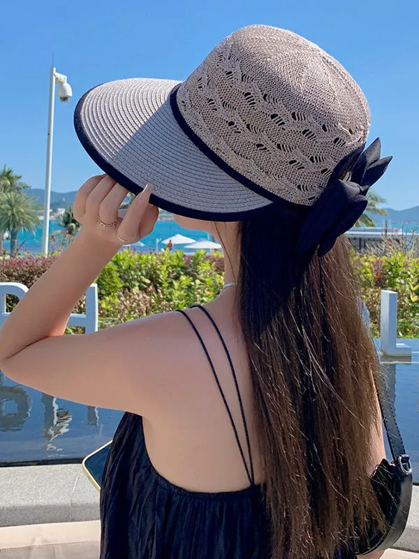 Belly-Hollow Bowknot Wide Side Sun-protection Hats&Caps