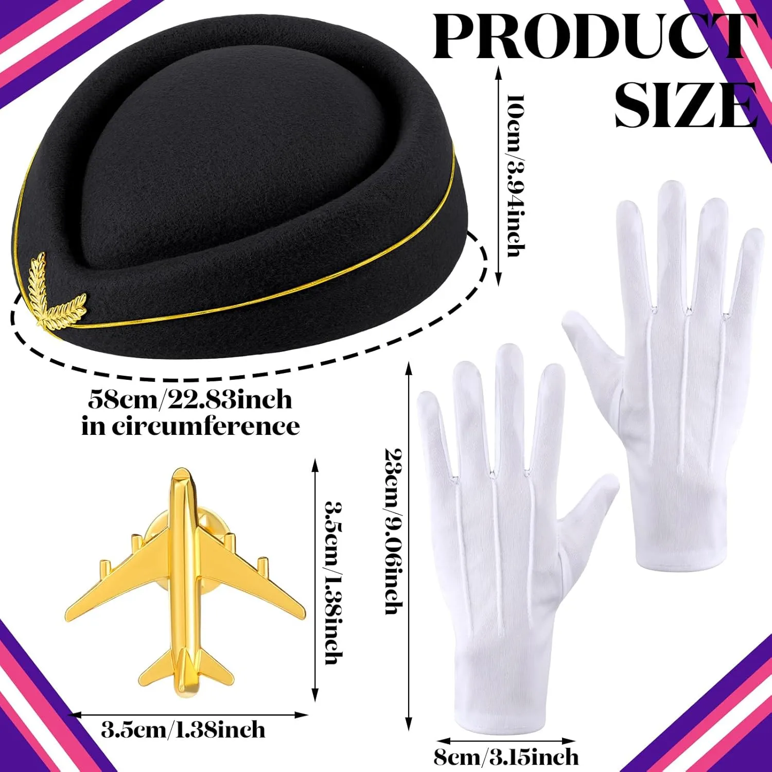 Bencailor 6 Pcs Women Flight Attendant Costume Accessories Stewardess Outfits Bellhop Hat Scarf Sunglasses Gloves