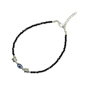 Black Bead Handmade Crystal Evil Eye Anklet Bracelet for Women Handmade Simple Waterproof Ankle Foot Bracelets for Women Handmade Minimalist Jewelry Adjustable (Design 10)