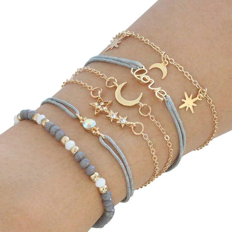 Bohemian Bracelet Set For Women Shell Star Moon Love Heart Natural
