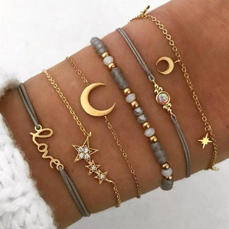Bohemian Bracelet Set For Women Shell Star Moon Love Heart Natural