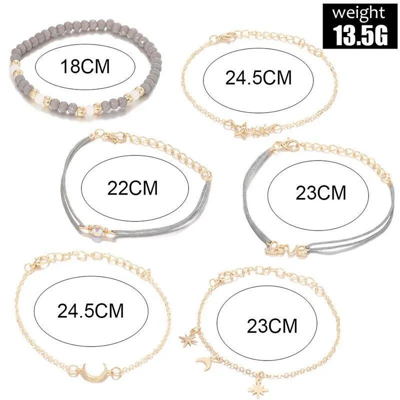 Bohemian Bracelet Set For Women Shell Star Moon Love Heart Natural