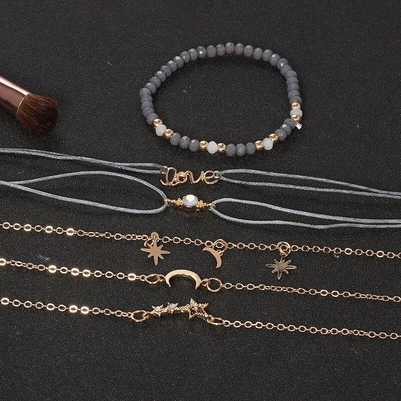 Bohemian Bracelet Set For Women Shell Star Moon Love Heart Natural