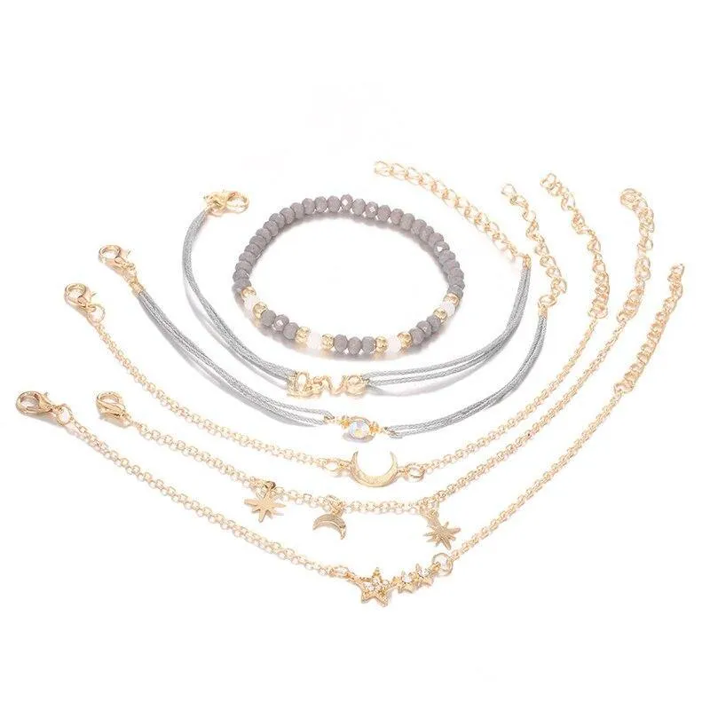 Bohemian Bracelet Set For Women Shell Star Moon Love Heart Natural