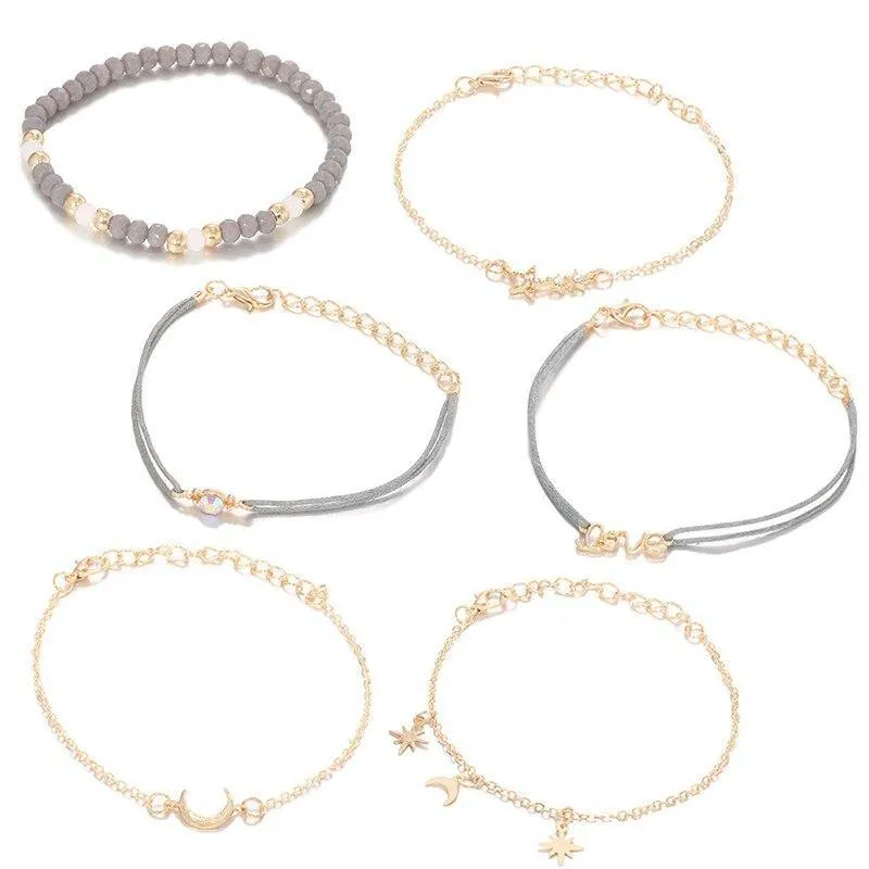 Bohemian Bracelet Set For Women Shell Star Moon Love Heart Natural