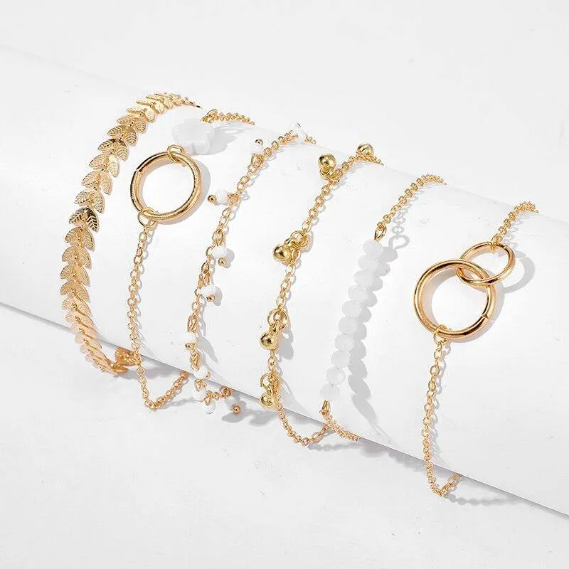 Bohemian Gold Tassel Bracelets for Women Boho Jewelry Geometric Leaves