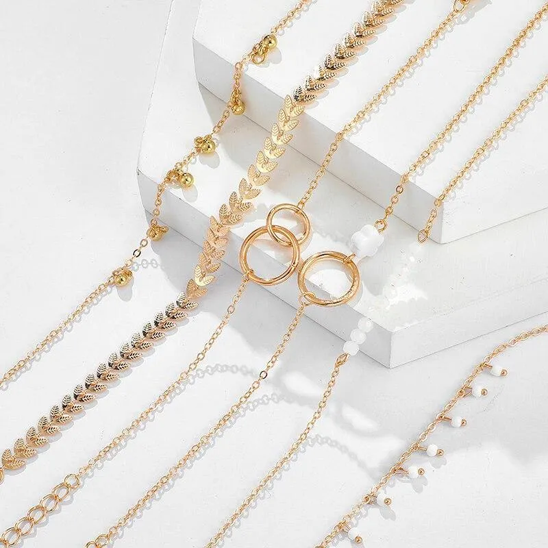 Bohemian Gold Tassel Bracelets for Women Boho Jewelry Geometric Leaves
