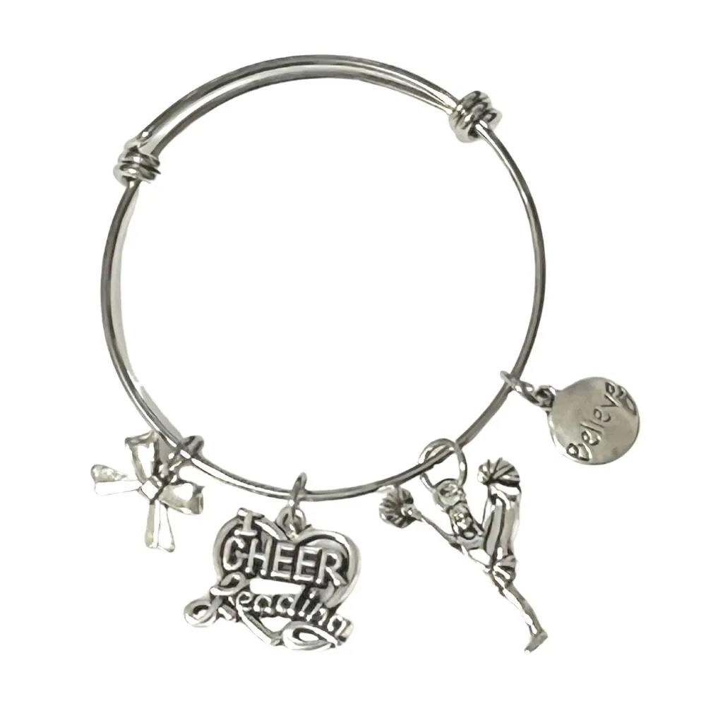 Cheerleading Charm Bangle Bracelet Set of 4