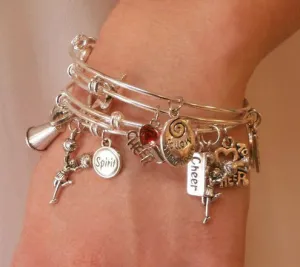 Cheerleading Charm Bangle Bracelet Set of 4