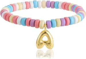 Colorful Beaded Initial Bracelets for Women Trendy, Cute Stretch Gold Letter Charm Bracelets, Personalized Jewelry Gift