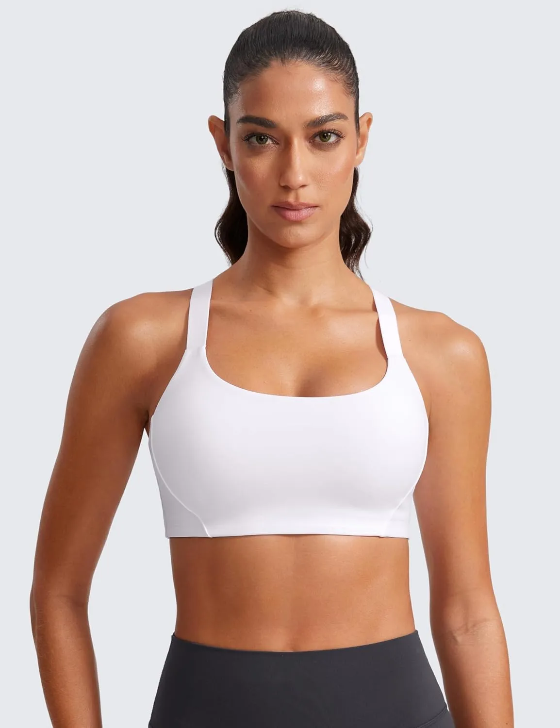 CRZ YOGA Butterlift Womens Racerback Padded Sports Bras - Medium Impact Scoop Neck Adjustable Straps Gym Workout Top