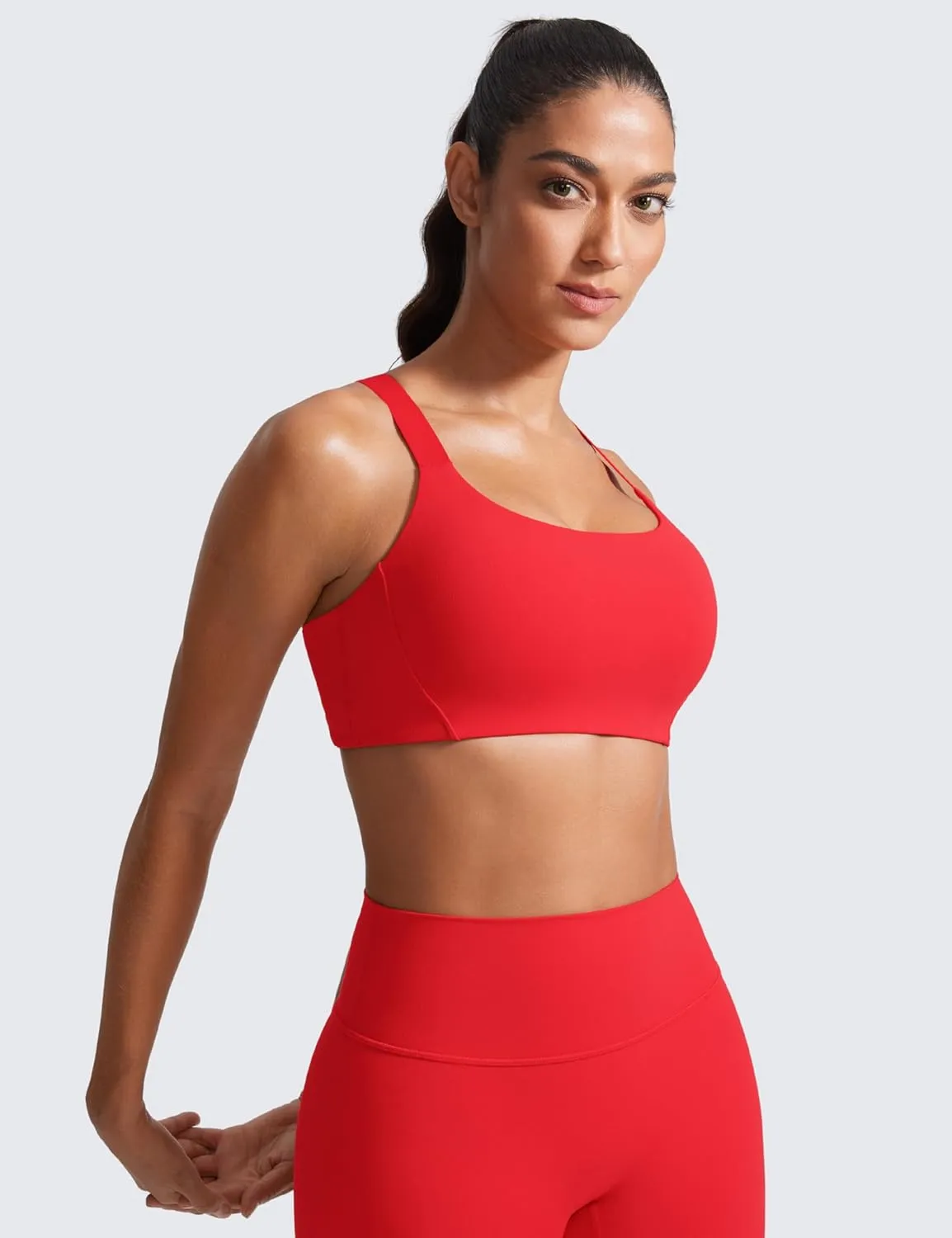 CRZ YOGA Butterlift Womens Racerback Padded Sports Bras - Medium Impact Scoop Neck Adjustable Straps Gym Workout Top