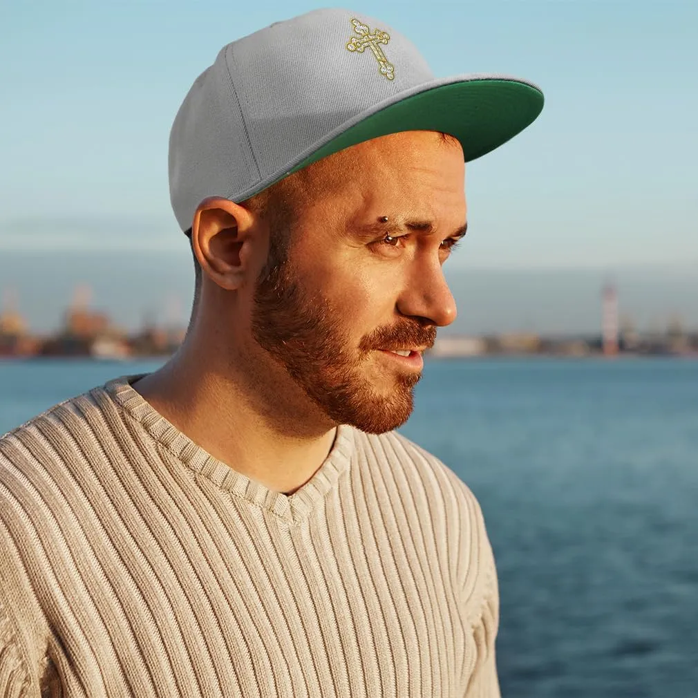 Custom Snapback Baseball Cap Gold Outline Orthodox Cross Embroidery Snaps