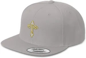 Custom Snapback Baseball Cap Gold Outline Orthodox Cross Embroidery Snaps