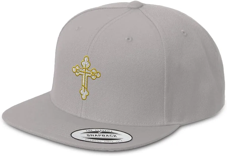 Custom Snapback Baseball Cap Gold Outline Orthodox Cross Embroidery Snaps