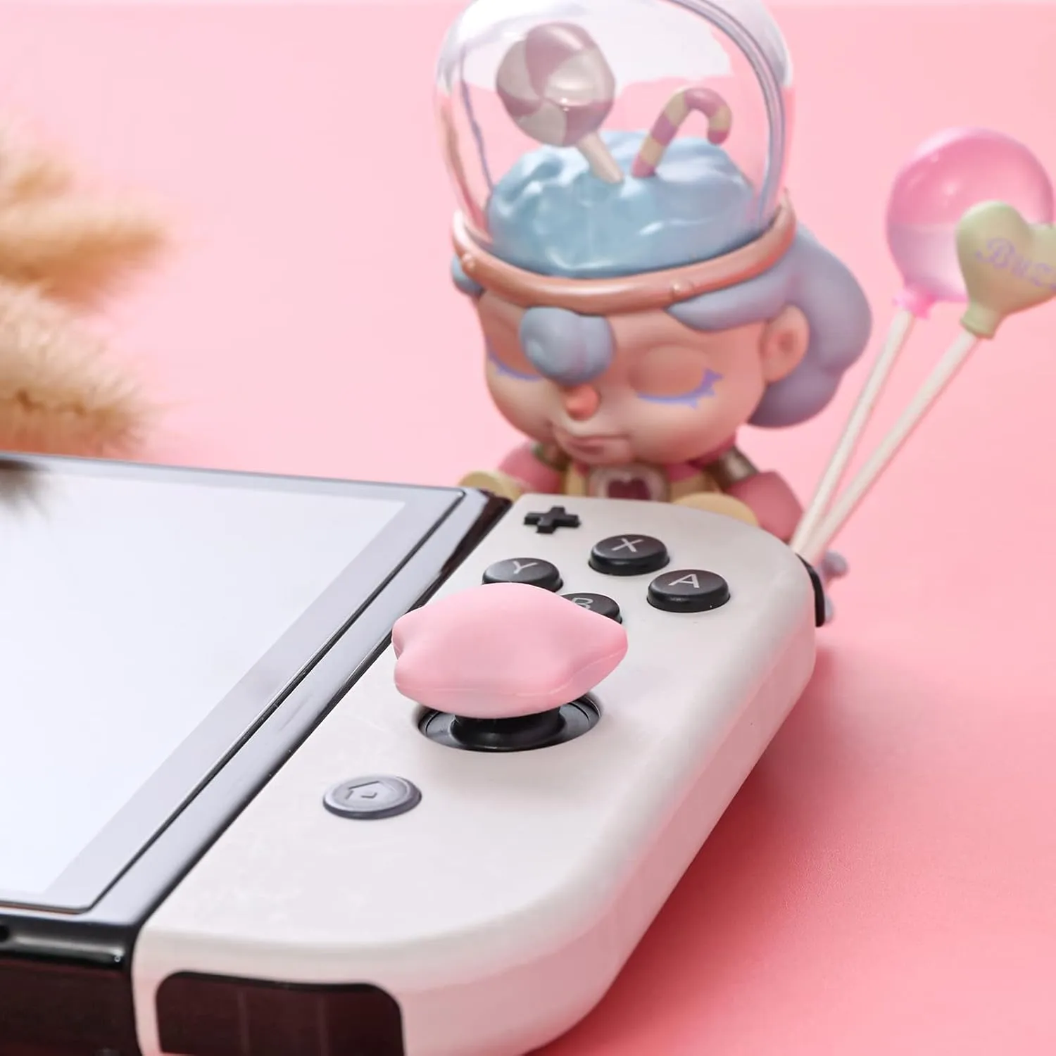 Cute Pink Switch Thumb Grips, Soft Joystick Cover Compatible with Nintendo Switch, Switch OLED, Switch Lite