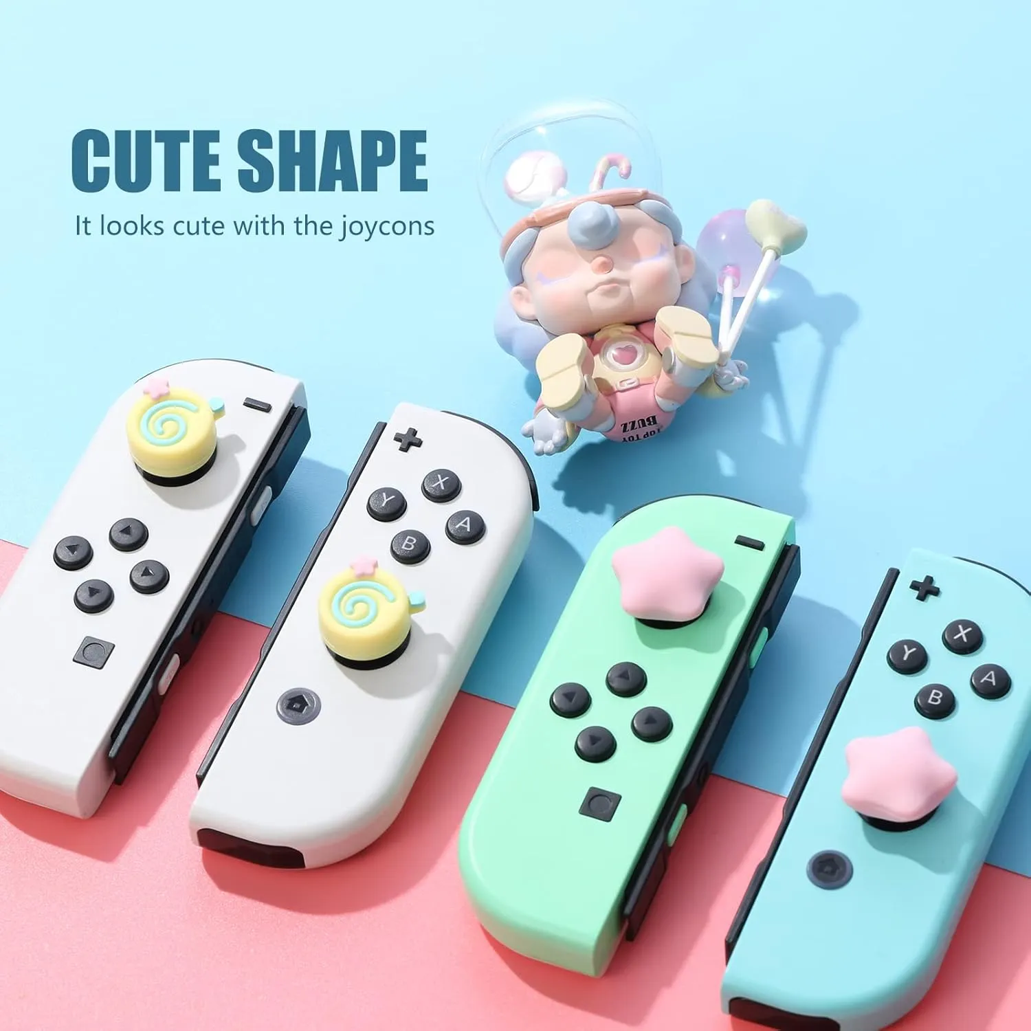 Cute Pink Switch Thumb Grips, Soft Joystick Cover Compatible with Nintendo Switch, Switch OLED, Switch Lite