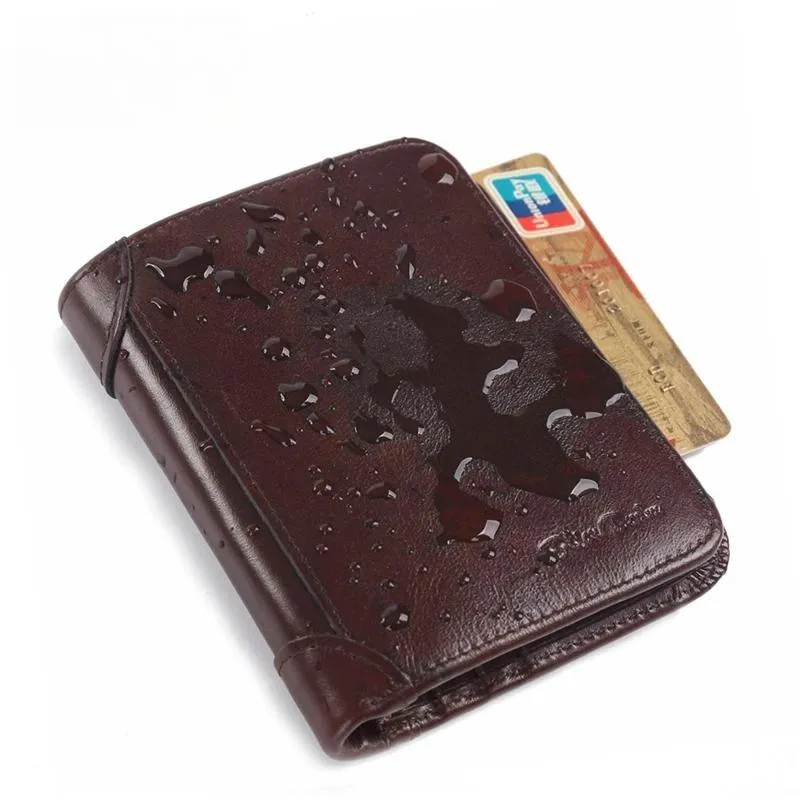 DENIM Genuine Leather RFID Wallet Men Red Brown Vintage Purse Card Holder