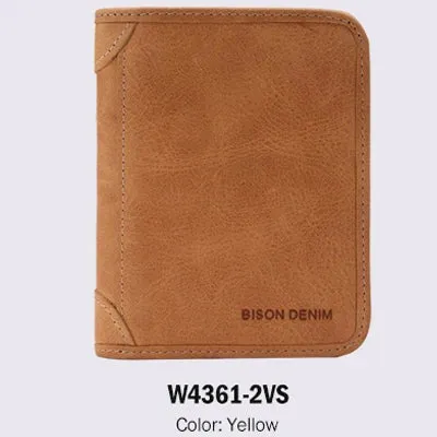 DENIM Genuine Leather RFID Wallet Men Red Brown Vintage Purse Card Holder