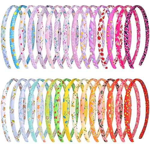 Duufin 30 Pieces Satin Floral Headbands for DIY Crafts - Colorful Covered Headbands for Girls and Women
