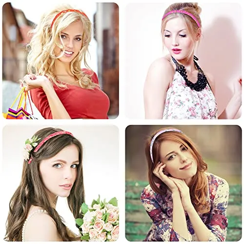 Duufin 30 Pieces Satin Floral Headbands for DIY Crafts - Colorful Covered Headbands for Girls and Women