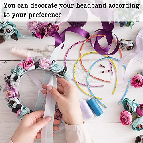 Duufin 30 Pieces Satin Floral Headbands for DIY Crafts - Colorful Covered Headbands for Girls and Women