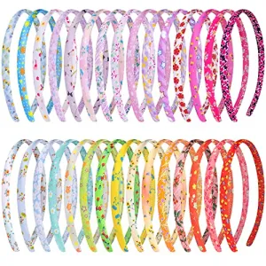 Duufin 30 Pieces Satin Floral Headbands for DIY Crafts - Colorful Covered Headbands for Girls and Women