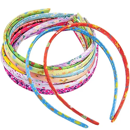 Duufin 30 Pieces Satin Floral Headbands for DIY Crafts - Colorful Covered Headbands for Girls and Women