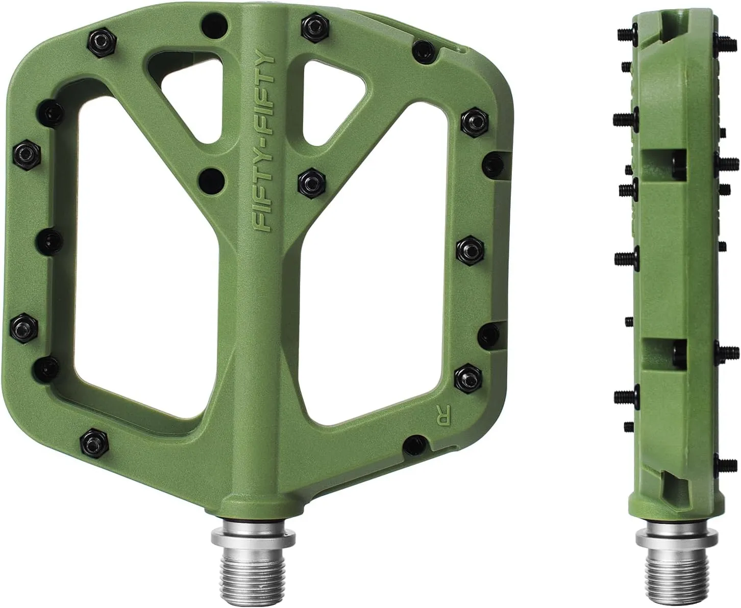FIFTY-FIFTY Mountain Bike Pedals, Non-Slip MTB Nylon Composite, 9/16" Bicycle Pedals, Lightweight and Wide Flat Platform