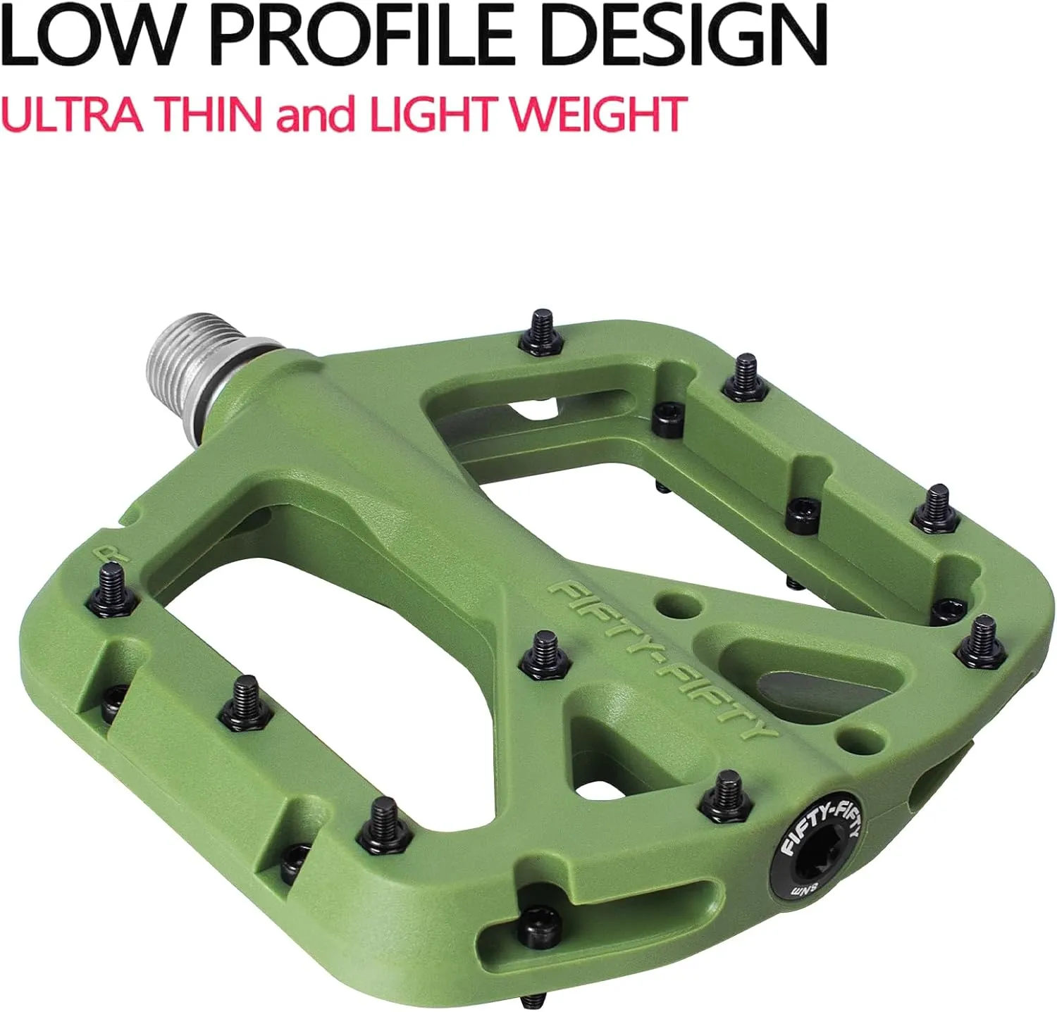 FIFTY-FIFTY Mountain Bike Pedals, Non-Slip MTB Nylon Composite, 9/16" Bicycle Pedals, Lightweight and Wide Flat Platform