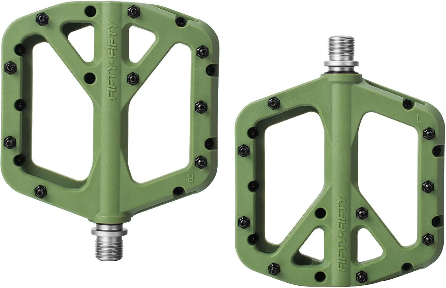 FIFTY-FIFTY Mountain Bike Pedals, Non-Slip MTB Nylon Composite, 9/16" Bicycle Pedals, Lightweight and Wide Flat Platform