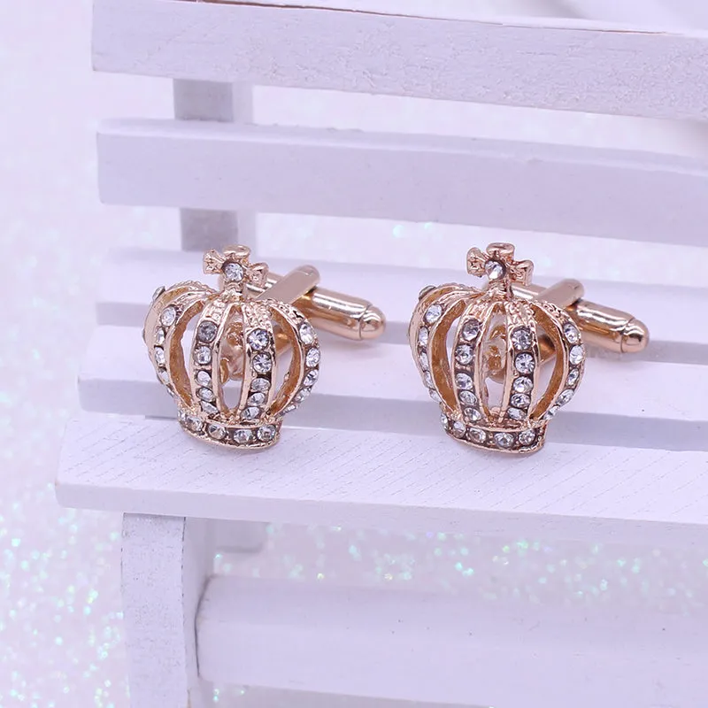 Full Rhinestones Crown French Crystal Mens Cufflinks